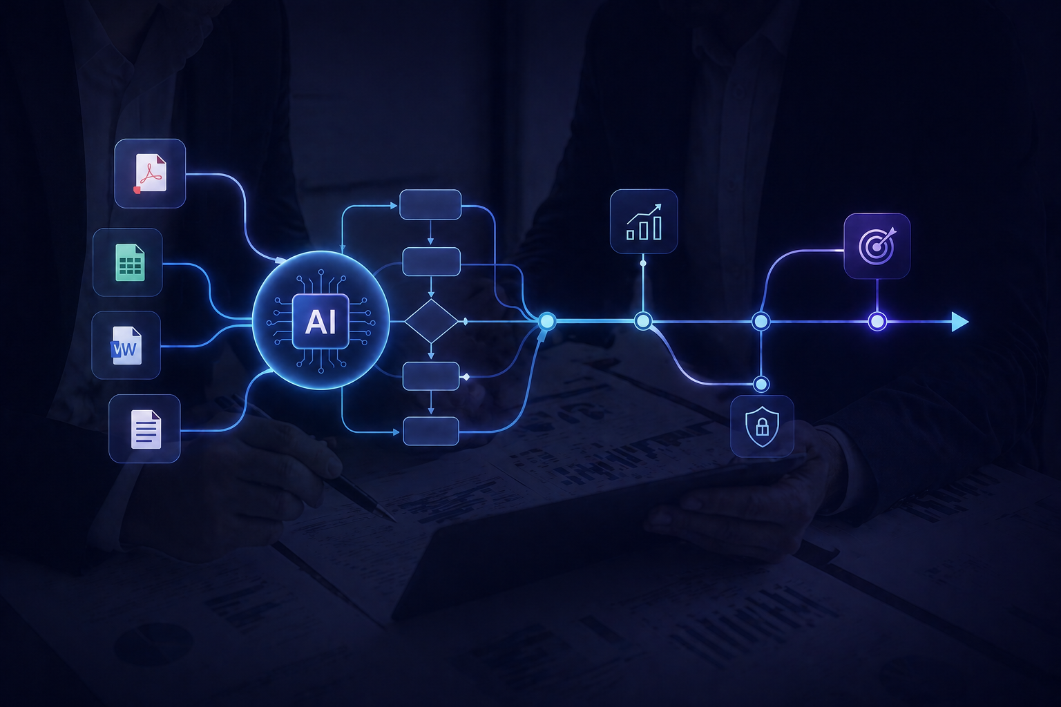 AI operational audit dashboard highlighting process bottlenecks and strategy signals